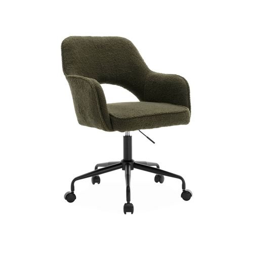 Chaise De Bureau À Roulettes Bouclettes Kaki. Jim. L 60 X P 62 X H 89 / 99cm.