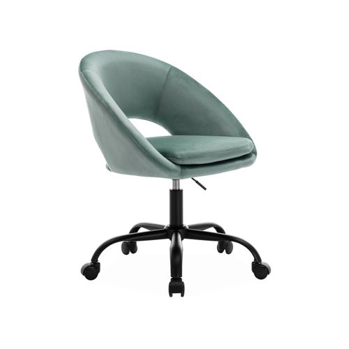 Chaise De Bureau Ronde À Roulettes En Velours Bleu. Pam. L 59 X P 60 X H 79 / 89cm.