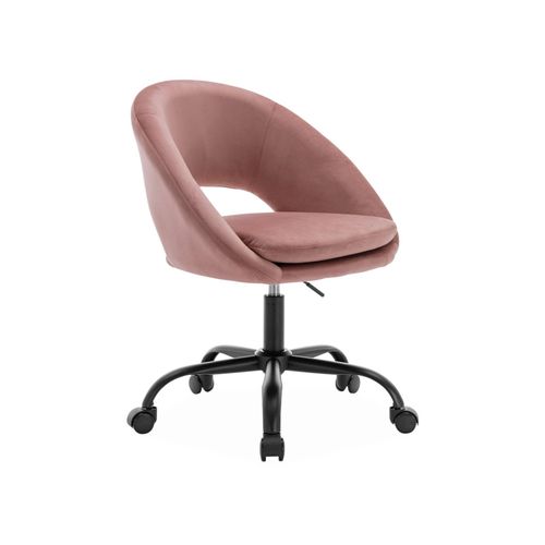 Chaise De Bureau Ronde À Roulettes En Velours Vieux Rose. Pam. L 59 X P 60 X H 79 / 89cm.