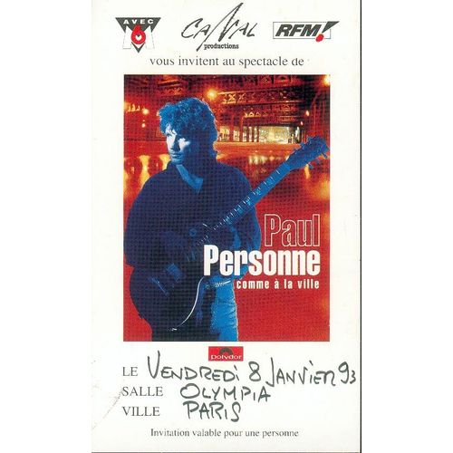 Billet Invitation Concert De Paul Personne 1993 Paris