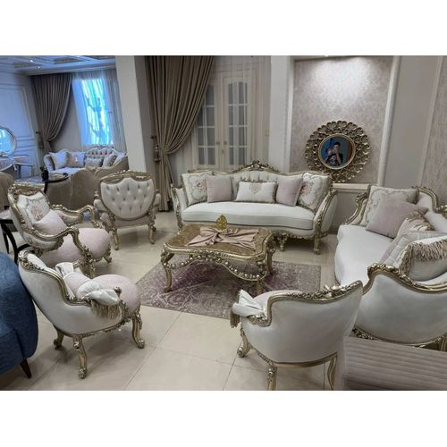 Salon Complet Louis Xv Blanc Et Beige Élégant En Bois Sculpté