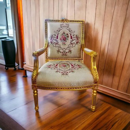 Salon Complet Louis Xv ¿ Bois D¿Hêtre Doré, Tissus Beige Et Rose À Motifs