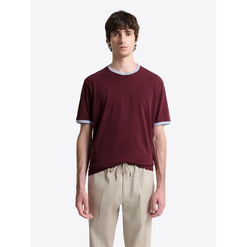T-Shirt Col Rond Bicolore En Coton - Lie De Vin - S