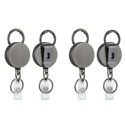 Paquet De 4 Bobines De Porte-Badge R¿¿Tractables Robustes, Porte-Badge D'identification En M¿¿Tal Avec Porte-Cl¿¿S ¿¿ Clip De Ceinture Pour Porte-Cl¿¿S De Carte De Visite