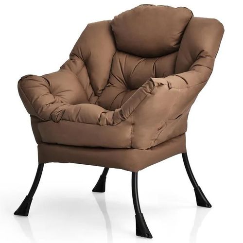 Costway Fauteuil Rembourré Paresseuse Moderne En Tissu Polyester - Cadre Métallique - Accoudoirs Et Poche Latérale Marron