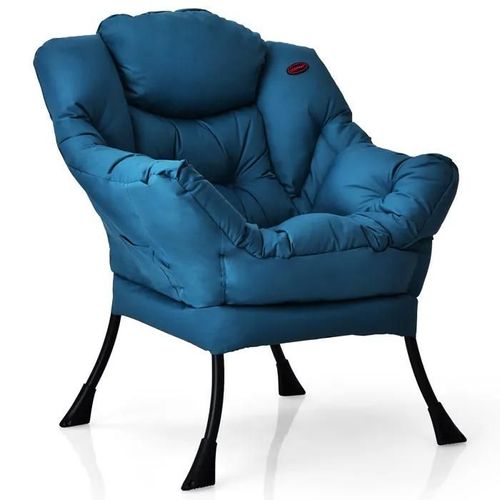 Costway Fauteuil Rembourré Paresseuse Moderne En Tissu Polyester - Cadre Métallique - Accoudoirs Et Poche Latérale Bleu
