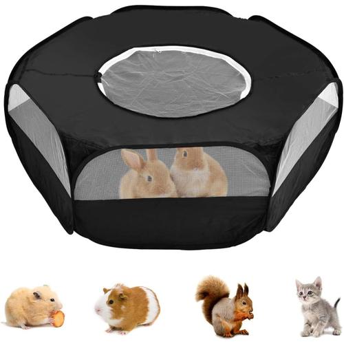 Parc Pour Petit Animal Avec Couverture, Cage Pliable, Portable, Imperméable Et Respirante, Pour Lapin, Écureuil, Chaton, Chiot, Chinchilla Et Hérisson (Noir)