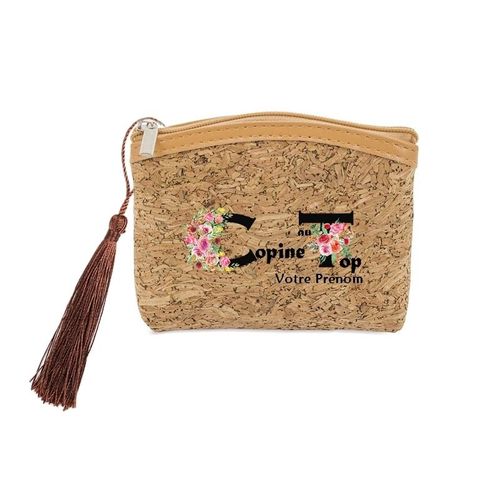 Porte monnaie et cles liege avec motif copines au top plume personnalisable