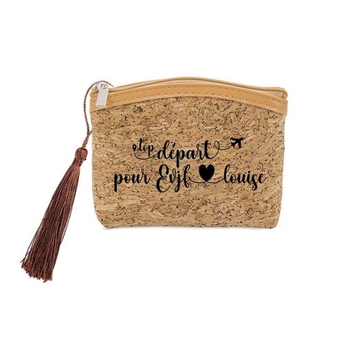 Porte monnaie et cles liege avec motif depart EVJF personnalisable