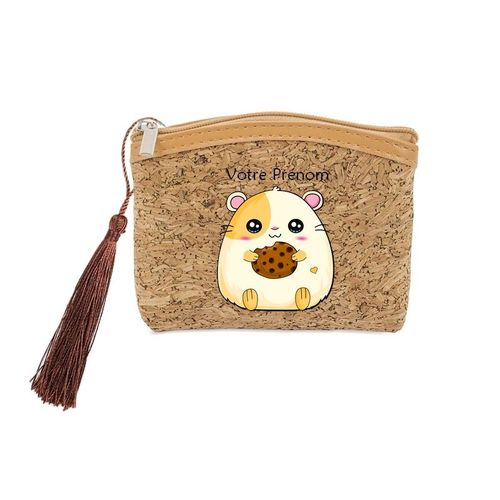 Porte monnaie et cles liege hamster cookie kawaii personnalisable