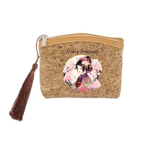 Porte monnaie et cles liege Japon anime et fleur de cerisier personnalisee