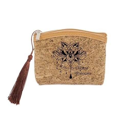 Porte monnaie et cles liege lotus et fleur personnalisable