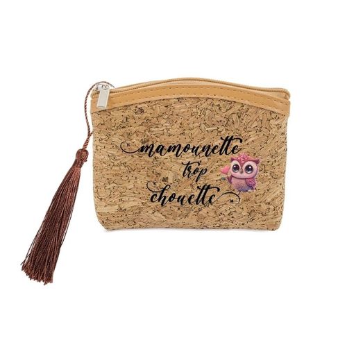 Porte monnaie et cles liege avec motif mamounette maman trop chouette