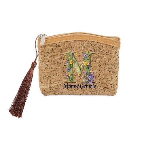 Porte monnaie et cles liege avec motif mamie geniale