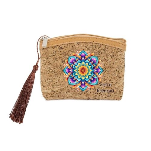 Porte monnaie et cles liege mandala 8 personnalisable