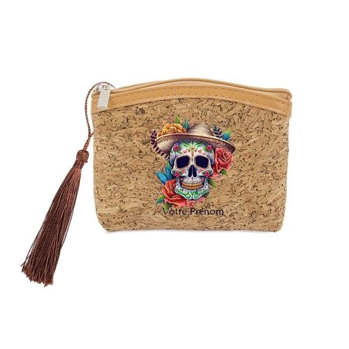 Porte monnaie et cles liege Mort calavera chapeau mexicaine personnalisable