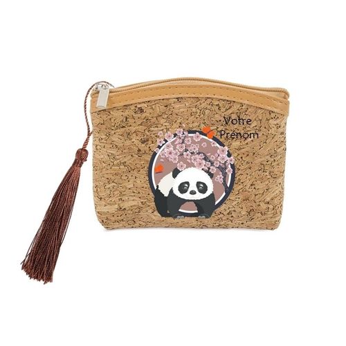 Porte monnaie et cles liege panda fleur de cerisier sakura personnalisable