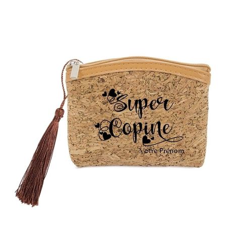 Porte monnaie et cles liege super copine personnalisable