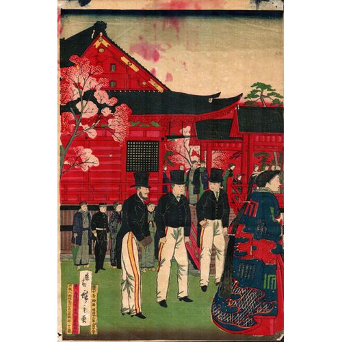 Véritable Estampe Japonaise De Originale De Hiroshige 3 "Le Parc D'ueno En Pleine Floraison, Tokyo"