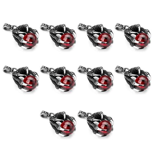 10x Collier En Acier Inoxydable De Pendentif En Forme De Patte De Gragon Incruste Perle Rouge Du Style Gothique Pour , 23 Pouces De Chaine