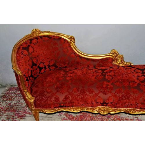 Banquette Style Louis Xv ¿ Rouge & Doré, Bois Sculpté Et Dentelle