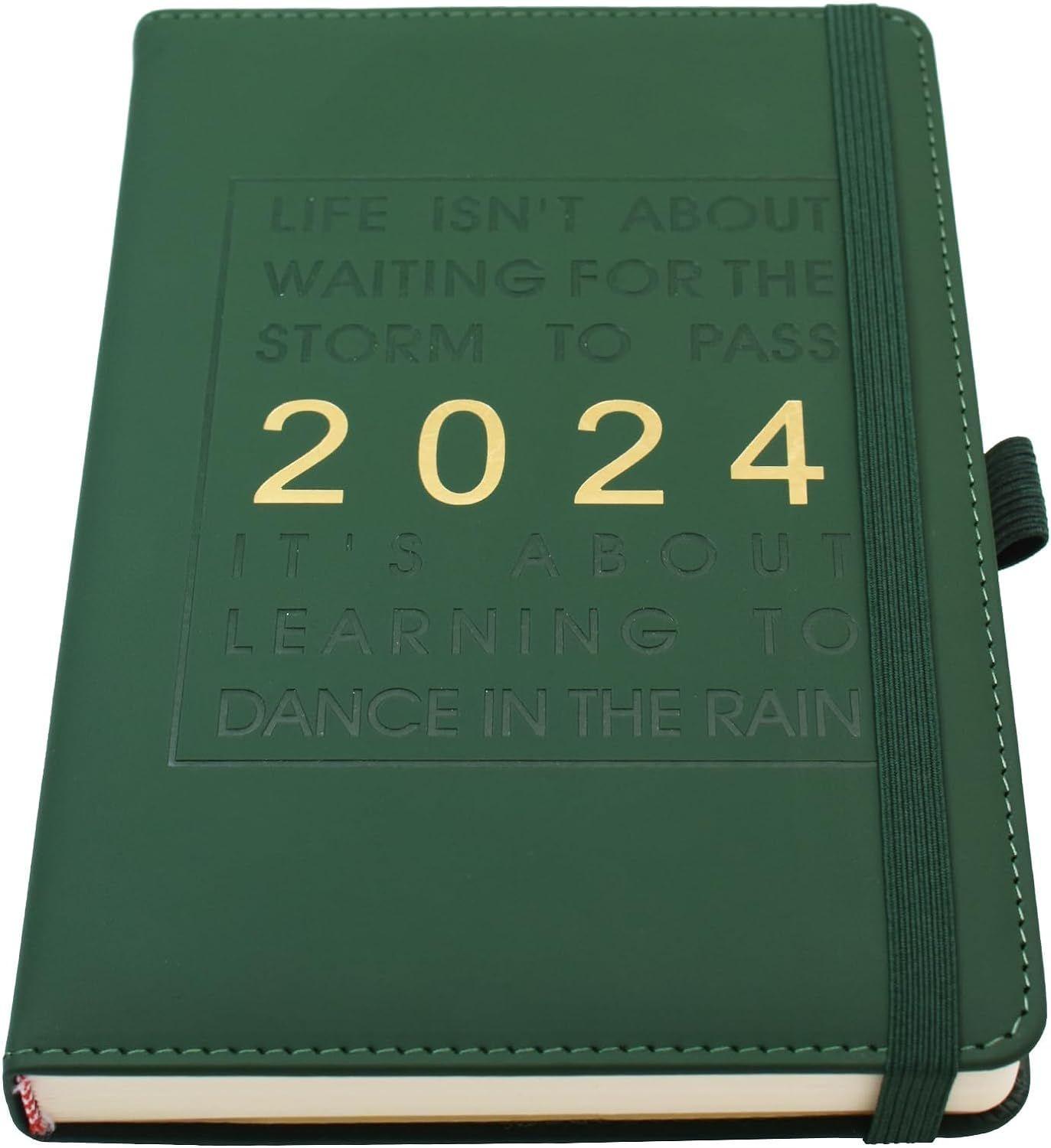 Agenda 2024 avec un jour par page,A5 journalier académique, planificateur  mensuel et quotidien horaires, janvier 2024 à décembre 2024,couverture  rigide Bloc - Notes, 14,5 x 21,5 cm (Vert)