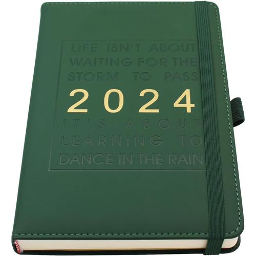Agenda 2024 avec un jour par page,A5 journalier académique, planificateur  mensuel et quotidien horaires, janvier 2024 à décembre 2024,couverture  rigide Bloc - Notes, 14,5 x 21,5 cm (Vert)