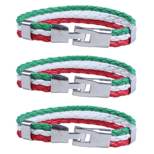 3x A Bracelet Bracelet Tisse En Alliage En Cuir A Couleur De Drapeau Italien Pour Les Et Les Femmes - Vert Et Blanc Et Rouge (Largeur 14 Mm, Longueur 21.5 Cm)