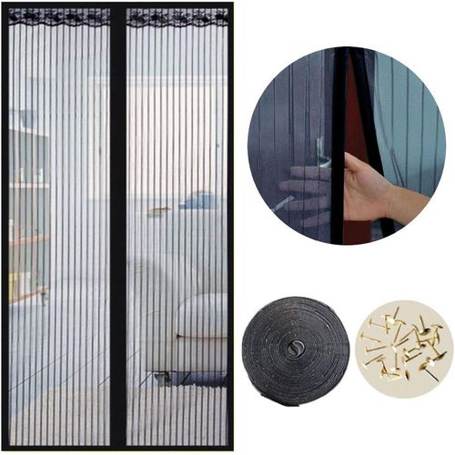 asas456-Moustiquaire De Porte Magnétique Fermeture Automatique Rideau Porte Anti Insectes Mouche Moustique Avec Aimants Et Bande Adhesive Sans Perçage(90X210Cm,Noir)