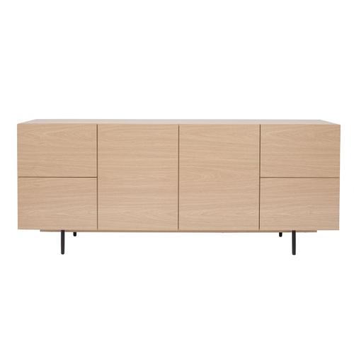 Buffet Design Finition Bois Clair Chêne Et Métal Noir 2 Portes 4 Tiroirs L180 Cm Alaska