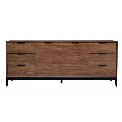 Buffet Vintage Finition Bois Foncé Noyer Et Métal Noir Avec Rangements L180 Cm Sarto