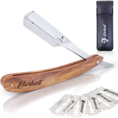 Asas456-Rasoir Traditionnel En Acier ¿ Rasoir Coupe Choux À Lames Et Manche En Bois De Rose Pour Rasage De Barbier-10 Demi-Lames De Rasoir Et Étui 