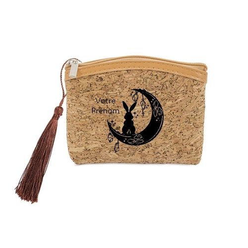 Porte monnaie et cles liege lapin lune personnalisable