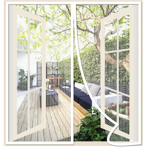 asas456-Moustiquaire Porte Fenetre 125X120Cm,Blanc Rideau Moustiquaire Fenetre Aimantée,Respirantes,Maille Ultra Fine,Anti-Moustiques Pour Salon,Fermeture Automatique,Avec Bande Adhésive