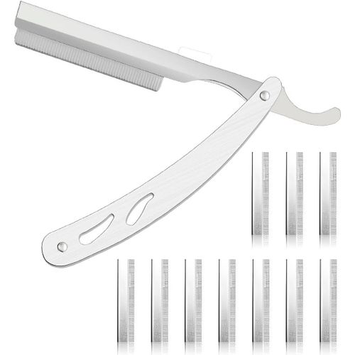 Asas456-Rasoir Homme Lame Rasoir Barbe Homme,Rasoir Coupe Choux Barbe + 20 Demi,Lames De Rasoir Derby Pochette De Transport Rasoir De Barbier À Lame Interchangeable Straight Razor 