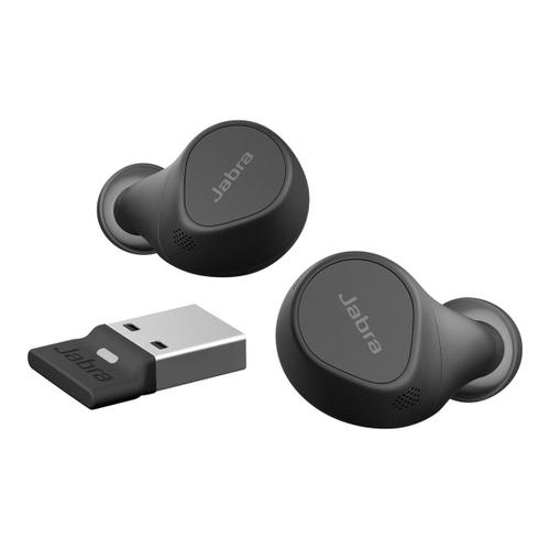 Jabra Evolve2 Buds UC - Écouteurs sans fil avec micro - intra-auriculaire - Bluetooth - Suppresseur de bruit actif - USB-A via adaptateur Bluetooth - isolation acoustique - noir - certifié Zoom...