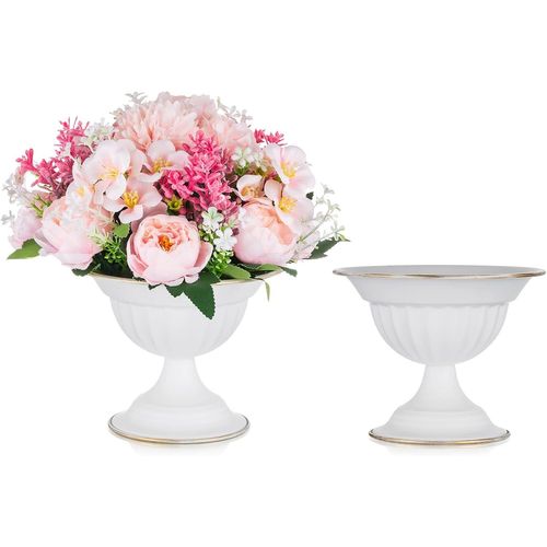 asas456-Vase Mariage Blanc: 13cm Haut Vase Urne Centre De Table Lot Of 2-Metal Pots Pour Fleur Arrangement Pour Fete Anniversaire Bapteme Reception