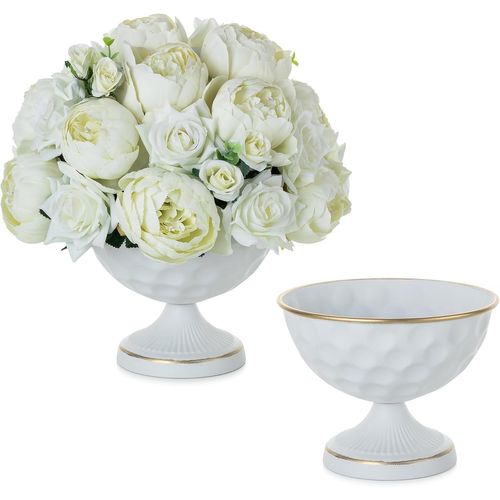 asas456-Vase Urne Mariage Blanc: 15.5cm Haut Vase Centre De Table Lot Of 2-Metal Pots Pour Fleur Arrangement Pour Fete Anniversaire Bapteme Reception