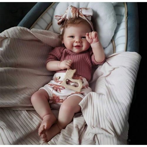 Poupée Reborn Fille Yeux Ouverts Cheveux Brun Réaliste Nouveau-né Vrai Baby 45cm