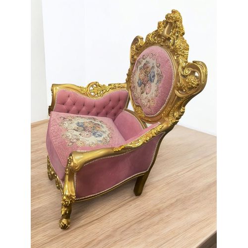 Grand Salon Complet Style Louis Xv Rose Et Doré En Bois De Hêtre Avec Motifs