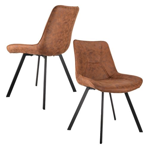 Chaises De Salle À Manger Modernes (Lot De 2) - Marron, Tissu Technique, Ergonomiques, Pieds En Métal Noir