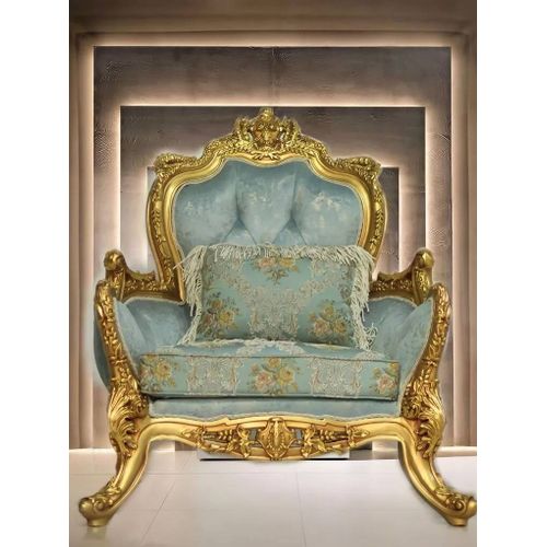 Salon Complet Louis Xv Bleu Et Doré En Bois De Hêtre Sculpté