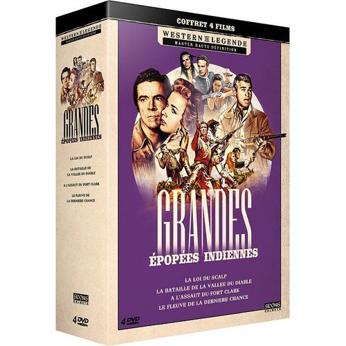 Grandes Épopées Indiennes - Coffret 4 Films : La Loi Du Scalp + La Bataille De La Vallée Du Diable + À L'assaut Du Fort Clark + Le Fleuve De La Dernière Chance - Pack