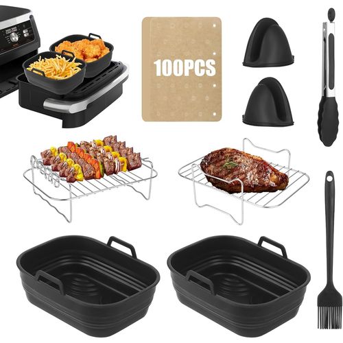 Kit d'accessoires pour friteuse à air comprimé avec 2 doublures pliables en silicone pour friteuse Ninja SL400UK AF400UK AF451UK/Tower T17088 T17100/Russell Hobbs 27680 et autres friteuses