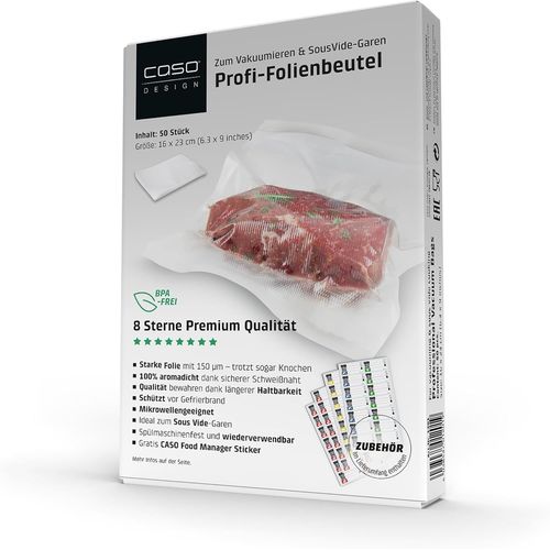 Sachets En Plastique 16X23 Cm/50 Sachets Avec Structure Striée, Pour Toutes Les Machines Sous Vide, Sans Bpa, 150µm, Résistant À La Cuisson, Sous Vide, Réutilisable, Food Manager S[GAU640734]