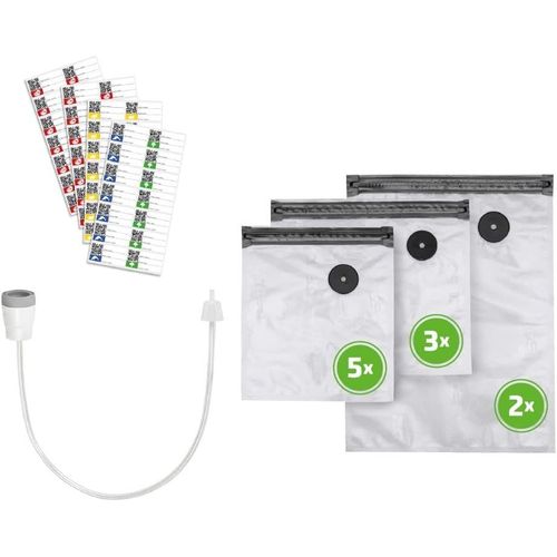 Vacu Zip-Adapter Set - Accessoires De Mise Sous Vide, Adaptateur Zip, Tuyau De Mise Sous Vide, 10 Zip-Bags, Blanc, Transparent.[GAU641284]
