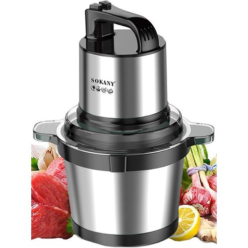 Hachoir Électrique Mini Hachoir A Viande Electrique Avec Bol Acier Inox, Robot Mixeur Petit Avec 2 Niveaux De Vitesse Et 4 Lames En Inox (Sk-7028, 800W, 4L)[GAU640254]