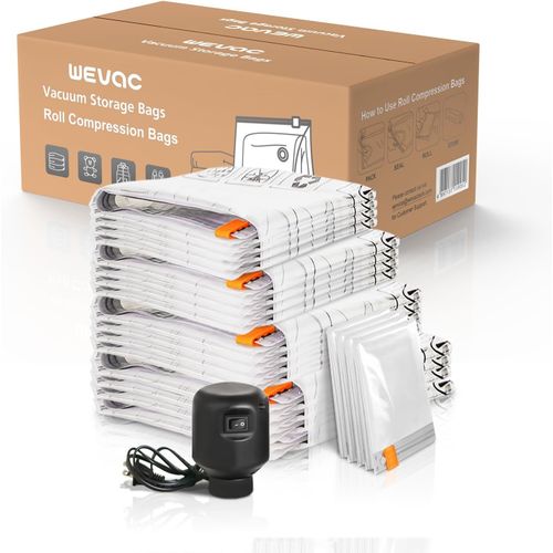 20 Pièces Sac Vetement Sous Vide Aspirateur (4Xl, 4L, 4M, 4S, 4 Rouleaux) Avec Pompe Électrique, Sac Vide Air Vêtements Compression De Voyage Réutilisables Pour Les Couettes, La Li[GAU641955]