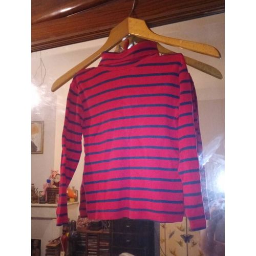 Top Rayé Col Roulé Rouge/ Noir 4/5 Ans.