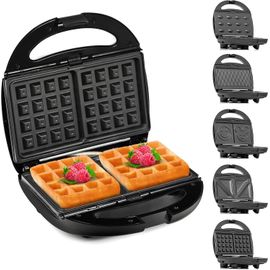 Sandwichmaker 5 En 1 Avec Différentes Formes | Gaufrier, Grill Contact, Panini, Sandwich, Gâteaux Sucrés | Comprend 5 Ensembles De Plaques Antiadhésives | 800 W[GAU640456]